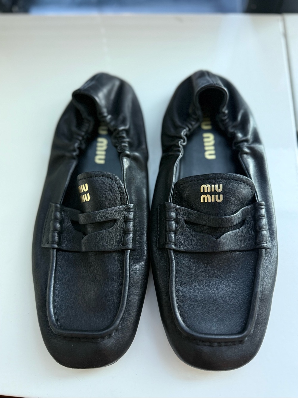 Miu Miu Ruches Nappa Leather Loafers